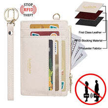 Load image into Gallery viewer, Wikavanli Women Slim Rfid Blocking Credit Card Case Holder Wristlet Zip ID Case Wallet Small Compact Leather Wallet Coin Purse with Keychain (Beige)
