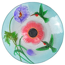 Load image into Gallery viewer, Peaktop 3200670 Outdoor Hand-Painted Hummingbird Fusion Glass Solar Birdbath Bowl Feeder with LED Light and Metal Legs for Patio Garden Backyard, 18-Inch, Blue and Pink
