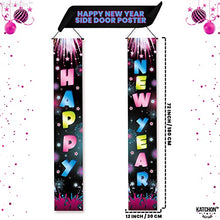 Load image into Gallery viewer, Pack of 2, Neon Happy New Year Banner - 72x12 Inch, New Year Door Sign | New Years Eve Party Supplies 2023 | Happy New Year Backdrop | New Year Door Banner 2023 for Happy New Year Decorations 2023