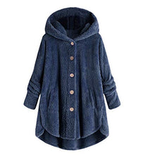 Load image into Gallery viewer, Women Jacket Long Sleeve Outwear Hooded Plush Button Pocket Sweater Plus Size Button Plush Cardigan Wool Winter Coat
