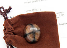 Load image into Gallery viewer, Fundamental Rockhound Products: Chiastolite Tumbled Stone Gemstone Crystal with Carrying Pouch, info Card, Stone Certification (Large)