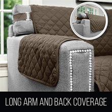Load image into Gallery viewer, Sofa Shield Original Patent Pending Reversible Large Sofa Protector for Seat Width up to 70 Inch, Furniture Slipcover, 2 Inch Strap, Couch Slip Cover Throw for Pets, Dogs, Cats, Sofa, Chocolate Beige