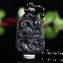 Load image into Gallery viewer, Pure Natural Zodiac Necklace Pendant Made of Obsidian Gemstone Horoscope Animal Sign Amulet (Dragon,Lucky)
