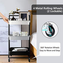 Load image into Gallery viewer, QiMH 3 Tier Rolling Storage Cart Heavy Duty Mobile Rolling Utility Cart with Handle Wheels Multifunction Large Storage Shelves Organizer with Mesh Basket Trolley for Kitchen, Bathroom, Bedroom, Office