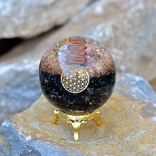 Load image into Gallery viewer, Orgonite Crystal Black Tourmaline Crystal Ball with Stand for Energy Purification and E-Energy Protection – Channels Positive Vibrations for Healing Connection between Body, Mind and Spirit