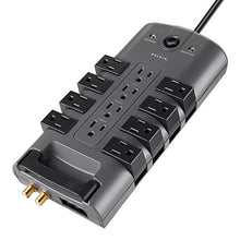 Load image into Gallery viewer, Belkin 12-Outlet Pivot-Plug Power Strip Surge Protector, 8ft Cord – Ideal for Computers, Home Theatre, Appliances, Office Equipment and More (4,320 Joules)