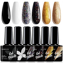 Load image into Gallery viewer, Morovan Gel Nail Polish Kit Black Golden Set - 6 Colors White Silver Gel Polish Soak Off LED UV Nail Gel Starter Kit Gift DIY Nail Art Manicure Home 10ml