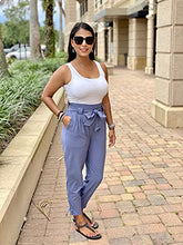 Load image into Gallery viewer, LIUMILAC Women Cropped Pants with Pockets Casual High Waist Belted Self-tie Trousers Navy