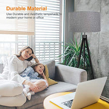 Load image into Gallery viewer, LEPOWER Wood Tripod Floor Lamp, Flaxen Lamp Shade with E26 Lamp Base, Mid Century Standing Lamp, Modern Design Studying Light for Living Room, Study Room and Bedroom(Black)