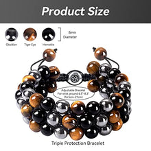 Load image into Gallery viewer, Triple Protection Bracelet 8mm Stone Beads Bracelet Healing Crystals Tigers Eye black Obsidian and Hematite Beads Bracelets for Men Women Bring Good Luck Prosperity (Three Yellow Bracelet)