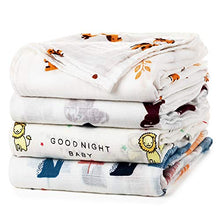 Load image into Gallery viewer, upsimples Baby Swaddle Blanket Unisex Swaddle Wrap Soft Silky Bamboo Muslin Swaddle Blankets Neutral Receiving Blanket for Boys and Girls, Large 47 x 47 inches, Set of 4-Sika Deer/Elephant/Lion/Fox