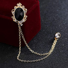 Load image into Gallery viewer, Huture 2 Packs Men's Gem Brooch Lapel Pin Badge Hanging Chains Collar Brooches Pin for Career Suit Tuxedo of Shirts Tie Hat Scarf for Boyfriend Father Birthday Gift, Gold Silver Black