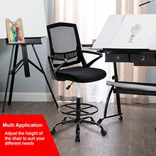 Load image into Gallery viewer, Drafting Chair Tall Office Chair Ergonomic Desk Chair Adjustable Height with Lumbar Support Arms Footrest Mid Back Drafting Stool Swivel Rolling Mesh Computer Chair for Women Adults(Black)
