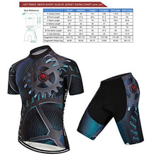 Load image into Gallery viewer, Hot Rides Men's Quick Dry Cycling Jersey And 3D Gel Padded Shorts Set Gears Printed X-Large