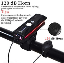 Load image into Gallery viewer, Yosky USB Rechargeable Bike Light Front with Horn & Free Back Light, Waterproof LED Bicycle Flashlight Rear Light Accessories Set Compatible with Mountain Kids Street Bikes for Men Women