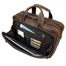 Load image into Gallery viewer, Augus Business Travel Briefcase Genuine Leather Duffel Bags for Men Laptop Bag fits 15.6 inches Laptop YKK Metal Zipper (Dark brown)