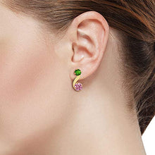 Load image into Gallery viewer, Gem Stone King 0.78 Ct Pink Lab Grown Diamond Green Simulated Tsavorite 14K Yellow Gold Earrings