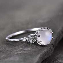 Load image into Gallery viewer, Moonstone Ring Art Deco Engagement Ring Vintage Floral Ring CZ Man Made Diamond Wedding Band Leaf Ring 925 Sterling Silver White Gold Plated
