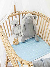 Load image into Gallery viewer, SLEEPY SILK - 25 Momme Mulberry Silk Sleeve for Bassinets | No More Baby Bald Spots or Newborn Hair Loss | Hypoallergenic and Perfect for Sensitive Skin | SIDS Safe Design | Sky Blue Arrows