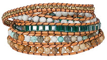 Load image into Gallery viewer, New! Dazzling Handmade Leather Wrap Bracelet | SPUNKYsoul Collection (5 Wrap Teal Camel)