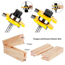 Load image into Gallery viewer, KOWOOD Tongue and Groove Set of 2 Pieces 1/4 Inch Shank Router Bit 3 Teeth Adjustable T Shape Wood Milling Cutter