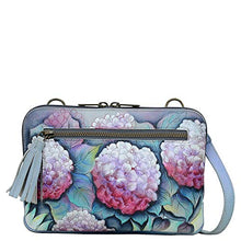 Load image into Gallery viewer, Anuschka Women’s Genuine Leather All Round Zip Crossbody/Belt Bag - Hand Painted Exterior - Hypnotic Hydrangeas