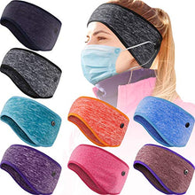 Load image into Gallery viewer, 8 Pieces Ear Warmer Headbands with Buttons Winter Fleece Running Headband Fleece Earmuffs Sport Headband Winter Ear Covers for Men Women (Lined Style)