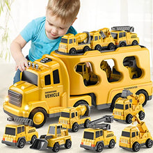 Load image into Gallery viewer, TEMI Construction Truck Toys Cars for Toddlers 3-5 - 7-in-1 Friction Power Vehicle Toy for 3 4 5 6 Year Old Boys, Carrier Transport Trucks for Kids 3-5 Years, Car Toys Set for Age 3-9 Boys & Girls