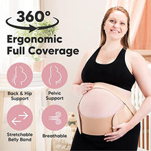 Load image into Gallery viewer, Pregnancy Belly Support Band, Maternity Belt And Organic Bamboo Nursing Breast Pads Bundle - Pelvic Support Belt (Classic Ivory, One Size) - 14 Washable Pads + Wash Bag (Pastel Touch, Large 4.8")