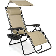 Load image into Gallery viewer, Best Choice Products Folding Steel Mesh Zero Gravity Recliner Lounge Chair w/Adjustable Canopy Shade and Cup Holder Accessory Tray, Beige