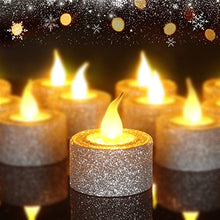 Load image into Gallery viewer, FURORA LIGHTING LED Silver Candles Battery Operated with 6/18 Timer, Pack of 12, Flameless Tea Lights Candles for Party, Christmas Decorations, Flickering Candles