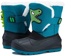Load image into Gallery viewer, MORENDL Toddler Snow Boots Easy-on Fur Lined Warm Soft Winter Kids Boots with Cute Dinosaur Print Blue 12 US Little Kid