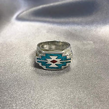 Load image into Gallery viewer, Men's Southwestern Style Turquoise and Coral Gemstone Sterling Silver Ring Size 6