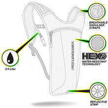 Load image into Gallery viewer, Vibedration GA 2 Liter Hydration Pack Water Backpack for Running, Hiking, Biking, Cycling, Climbing, Festivals (Black Diamond)
