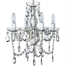 Load image into Gallery viewer, The Original Gypsy Color 4 Light Crystal White Hardwire Flush Mount Chandelier H17.5”xW15”, White Metal Frame with Clear Glass Stem and Clear Acrylic Crystals & Beads That Sparkle Just Like Glass