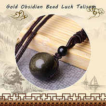 Load image into Gallery viewer, Natural Gold Obsidian Onyx Pendant Rainbow Eyes Beads Lucky Blessing Necklace (16mm)