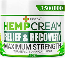 Load image into Gallery viewer, Hemp Cream - 3,500,000 - Relieve Muscle, Joint, Foot & Back with Hemp + Turmeric + Arnica | Natural Hemp Oil Extract Gel - Made in USA - 4oz