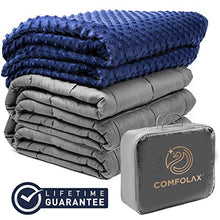 Load image into Gallery viewer, COMFOLAX Weighted Blanket + Removable Soft Minky Duvet Cover (Grey Blanket + Navy Blue Minky Cover, 48"x72" | 15 lbs)