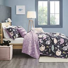 Load image into Gallery viewer, Urban Habitat Kids Magical Narwhals Reversible 100% Cotton Quilt, Novel Animal Print Modern All Season Down Alternative Bed Set for Kids, Decorative Pillows, Twin(68"x88"), Purple Multi 4 Piece