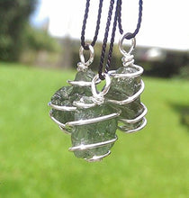 Load image into Gallery viewer, MOLDAVITE NECKLACE Hand Wrapped In 925 Sterling Silver on an 19" inch Natural Silk Chain! Genuine Czech Moldavite, Synergy 12 Crystal, RARE AUTHENTIC Moldavite Pendant Tektite Necklace