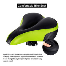 Load image into Gallery viewer, TONBUX Most Comfortable Bicycle Seat, Bike Seat Replacement with Dual Shock Absorbing Ball Wide Bike Seat Memory Foam Bicycle Gel Seat with Mounting Wrench (Green/Black with Reflective Sticker)