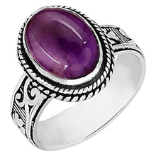 Load image into Gallery viewer, Amethyst Ring Size 8 925 Silver Overlay Vintage Style Handmade Solitaire Ring