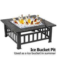 Load image into Gallery viewer, ZENY Outdoor 32’’ Metal Fire Pits BBQ Square Table Backyard Patio Garden Stove Wood Burning Fireplace with Spark Screen Cover,Poker,Cover,Grill