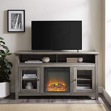 Load image into Gallery viewer, Walker Edison Furniture Company Rustic Wood and Glass Tall Fireplace Stand 64" Flat Screen Universal TV Console Living Room Storage Shelves Entertainment Center, 32 Inches, Gray Wash