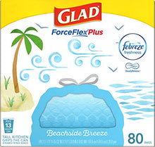 Load image into Gallery viewer, Glad ForceFlexPlus Tall Kitchen Drawstring Trash Bags - 13 Gallon Trash Bag, Febreze Beachside Breeze - 80 Count (Package May Vary)