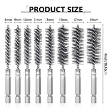 Load image into Gallery viewer, 8 Pieces Wire Brush Drill Bore Cleaning Brush Set with 1/4 Inch Hex Shank Stainless Steel Wire Twisted Brush for Drill Impact Driver, 8 Sizes