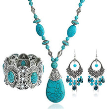 Load image into Gallery viewer, Turquoise 3pcs Set - a Turquoise Necklace a pair of turquoise pendant tassel earrings, a stretchable turquoise braceleta Gift for Ladies