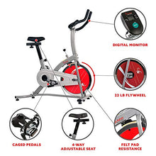Load image into Gallery viewer, Sunny Health & Fitness Indoor Exercise Stationary Bike with Digital Monitor, 22 LB Chromed Flywheel (Felt Resistance)