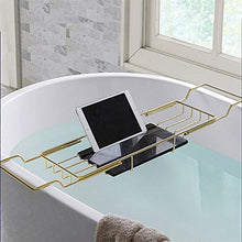 Load image into Gallery viewer, Bathtub Caddy/Tray, Bath Serving Tray - Bath Reading Tray with Expandable Sides, Cellphone Tray And Wineglass Holder - Luxury Spa Organizer,Gold
