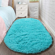 Load image into Gallery viewer, LOCHAS Luxury Velvet Fluffy Carpet Soft Children Rugs Room Mat Modern Shaggy Area Rug for Bedroom Bedside Home Decor 2.6' x 5.3', Turquoise Blue